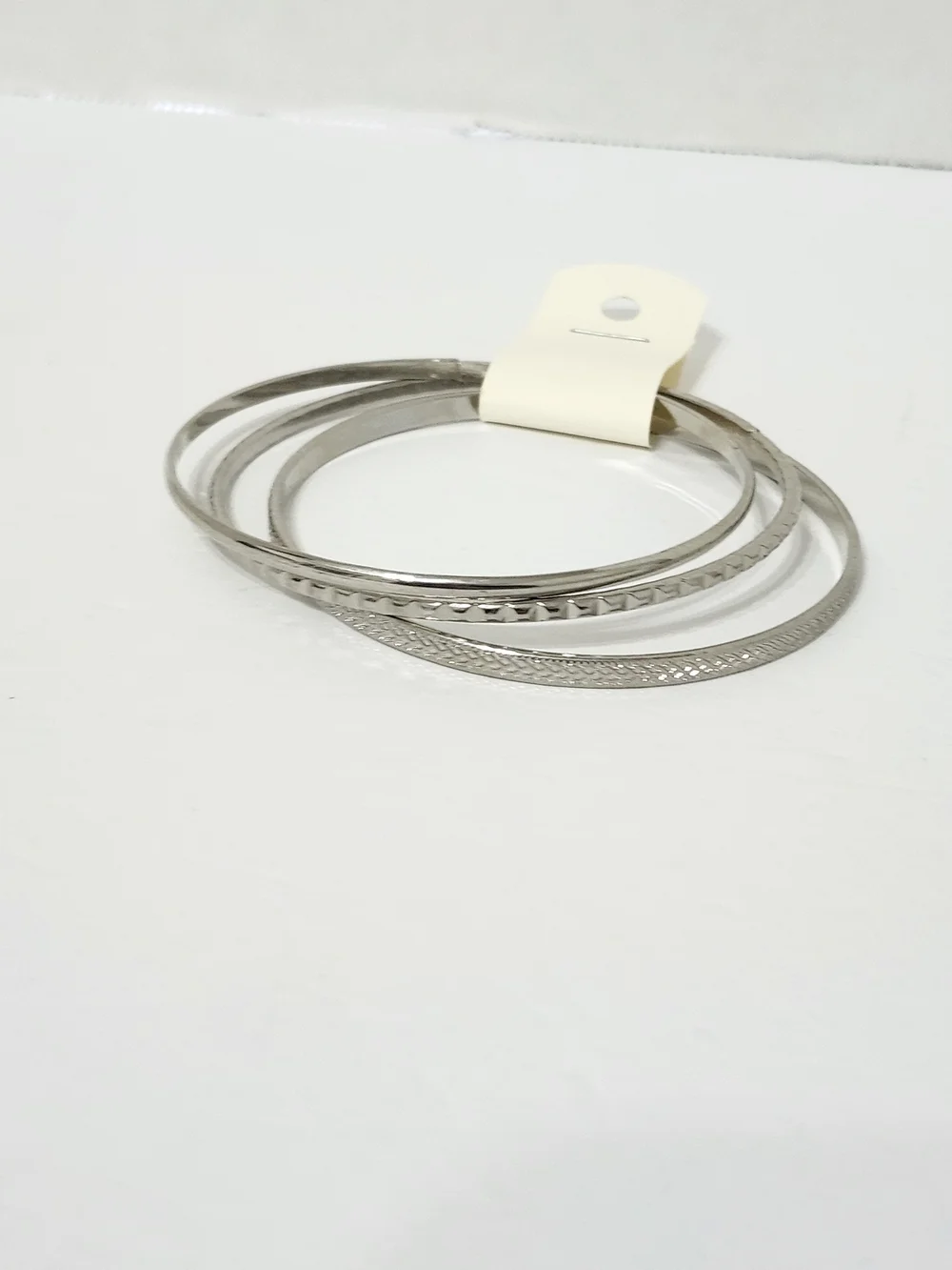 Silver Tone Cross and Rhinestone Bangle Bracelet Set 7 Pieces Large Casual Work